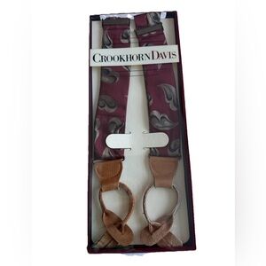 Vintage CROOKHORN DAVIS Paisley Burgundy Leather Suspenders Button Adjustable
